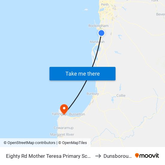 Eighty Rd Mother Teresa Primary School to Dunsborough map