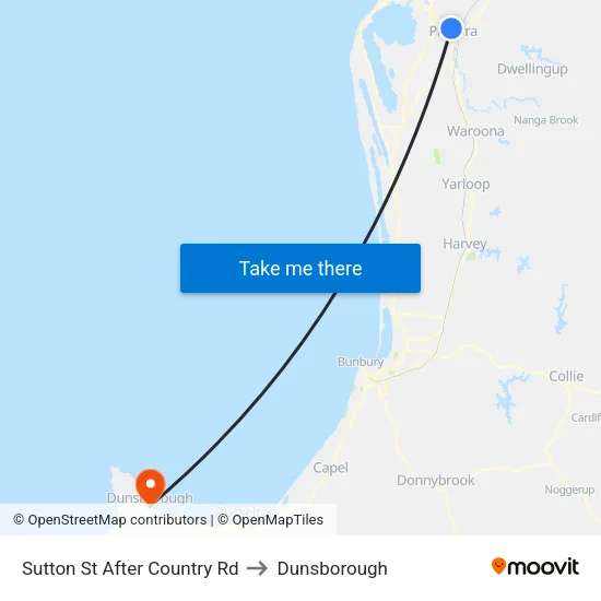 Sutton St After Country Rd to Dunsborough map