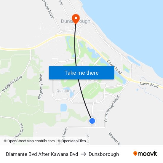 Diamante Bvd After Kawana Bvd to Dunsborough map