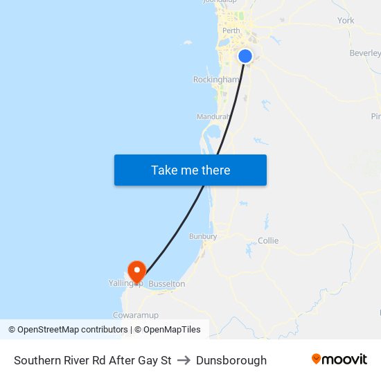 Southern River Rd After Gay St to Dunsborough map