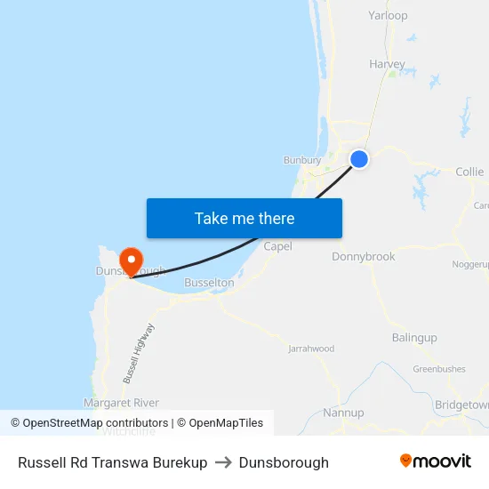 Russell Rd Transwa Burekup to Dunsborough map