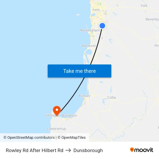 Rowley Rd After Hilbert Rd to Dunsborough map