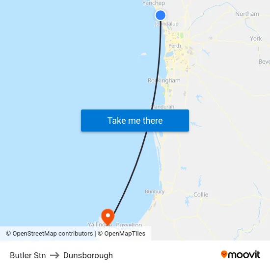 Butler Stn to Dunsborough map