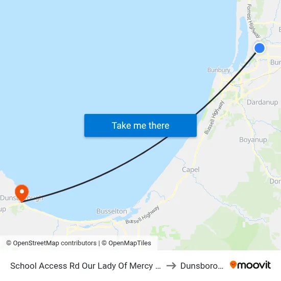 School Access Rd Our Lady Of Mercy College to Dunsborough map