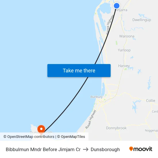 Bibbulmun Mndr Before Jimjam Cr to Dunsborough map