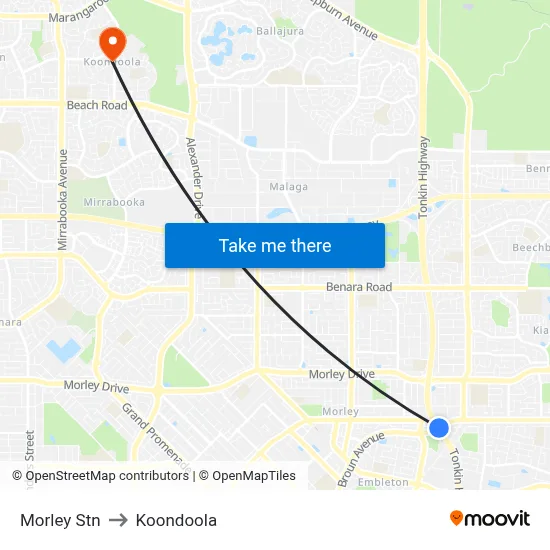 Morley Stn to Koondoola map