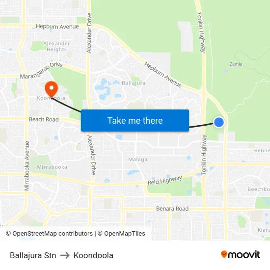 Ballajura Stn to Koondoola map