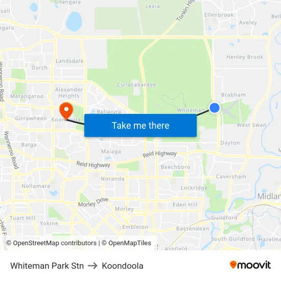 Whiteman Park Stn to Koondoola map