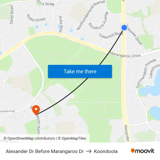 Alexander Dr Before Marangaroo Dr to Koondoola map