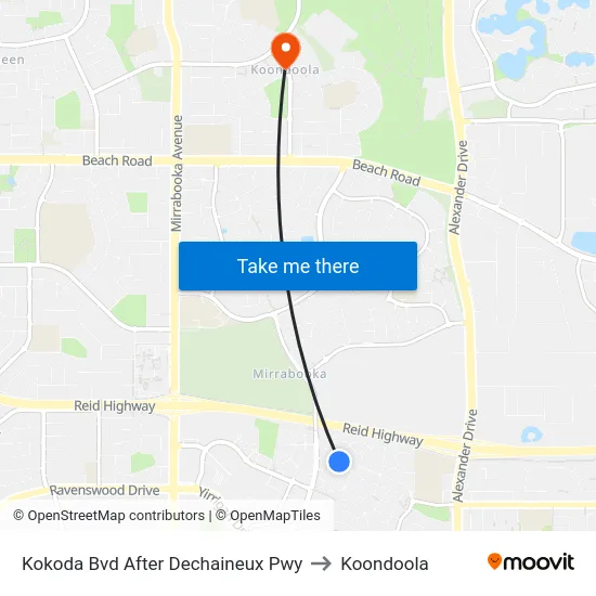 Kokoda Bvd After Dechaineux Pwy to Koondoola map