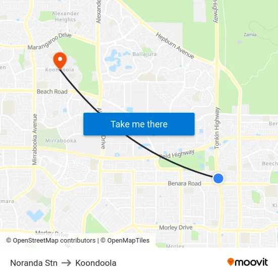 Noranda Stn to Koondoola map