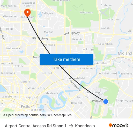 Airport Central Access Rd Stand 1 to Koondoola map
