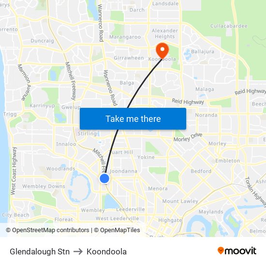 Glendalough Stn to Koondoola map