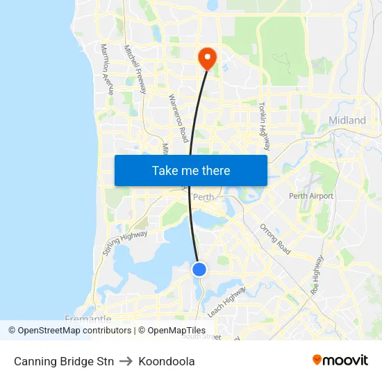 Canning Bridge Stn to Koondoola map