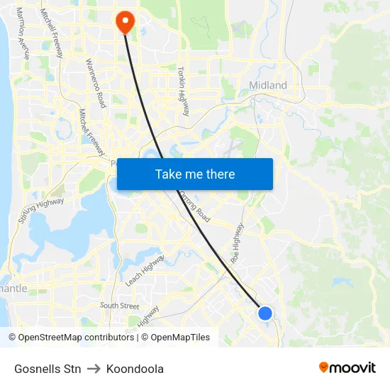 Gosnells Stn to Koondoola map