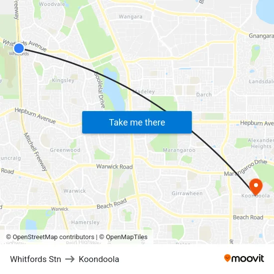 Whitfords Stn to Koondoola map