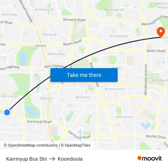 Karrinyup Bus Stn to Koondoola map