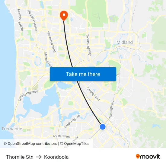 Thornlie Stn to Koondoola map
