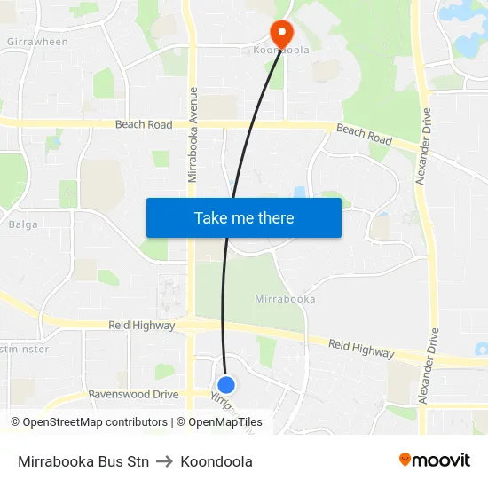 Mirrabooka Bus Stn to Koondoola map