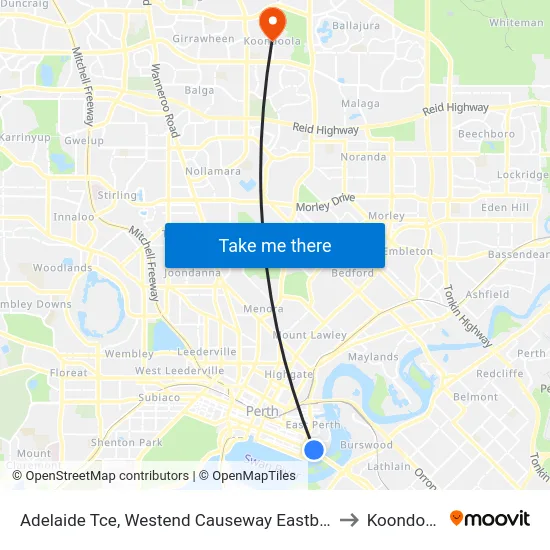 Adelaide Tce, Westend Causeway Eastbound to Koondoola map