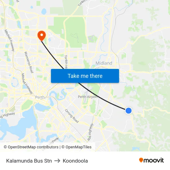 Kalamunda Bus Stn to Koondoola map