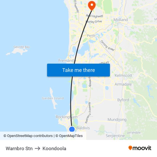 Warnbro Stn to Koondoola map