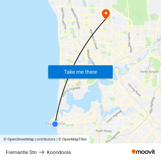 Fremantle Stn to Koondoola map