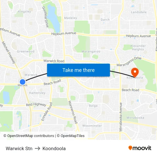 Warwick Stn to Koondoola map