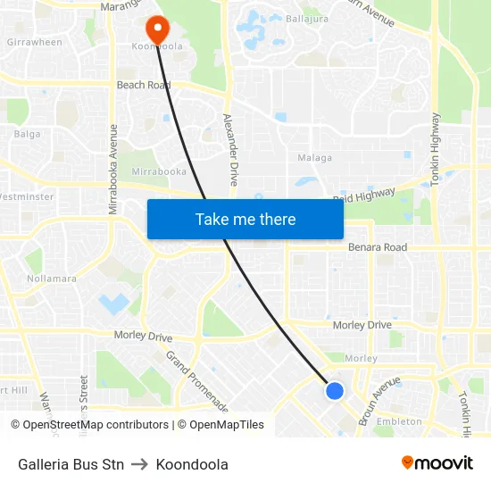 Galleria Bus Stn to Koondoola map
