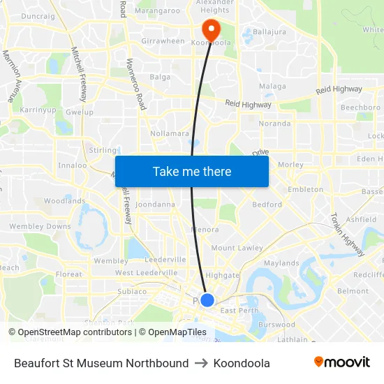 Beaufort St Museum Northbound to Koondoola map