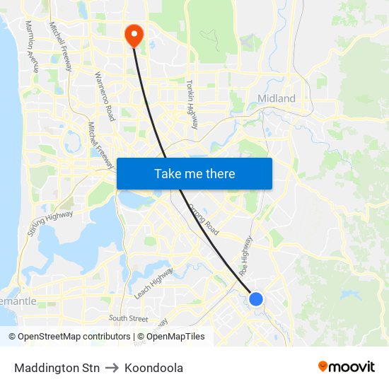 Maddington Stn to Koondoola map