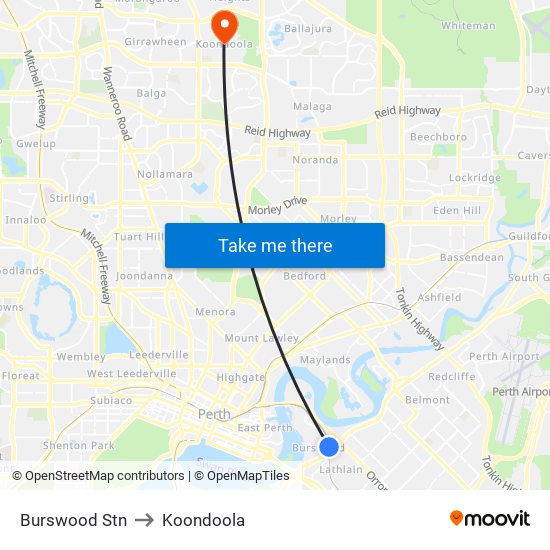 Burswood Stn to Koondoola map