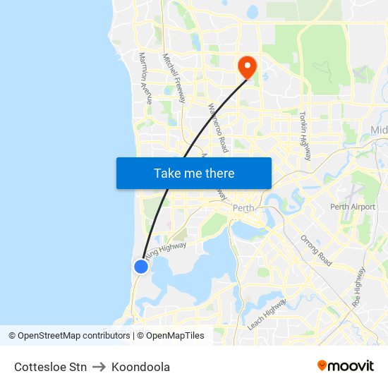 Cottesloe Stn to Koondoola map