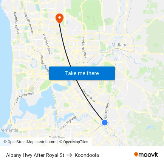 Albany Hwy After Royal St to Koondoola map