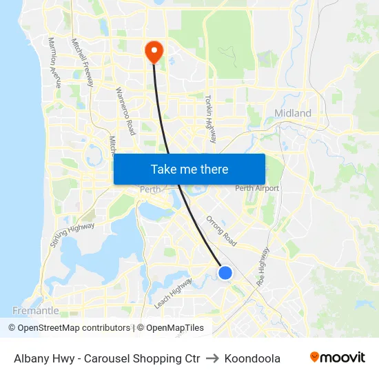 Albany Hwy - Carousel Shopping Ctr to Koondoola map