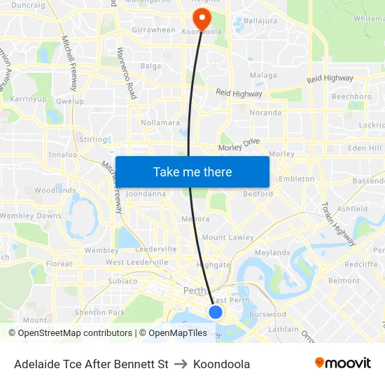Adelaide Tce After Bennett St to Koondoola map