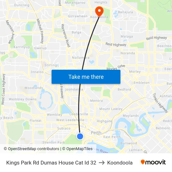Kings Park Rd Dumas House Cat Id 32 to Koondoola map