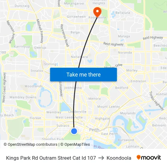 Kings Park Rd Outram Street Cat Id 107 to Koondoola map