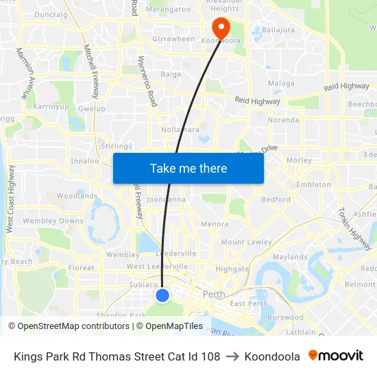Kings Park Rd Thomas Street Cat Id 108 to Koondoola map