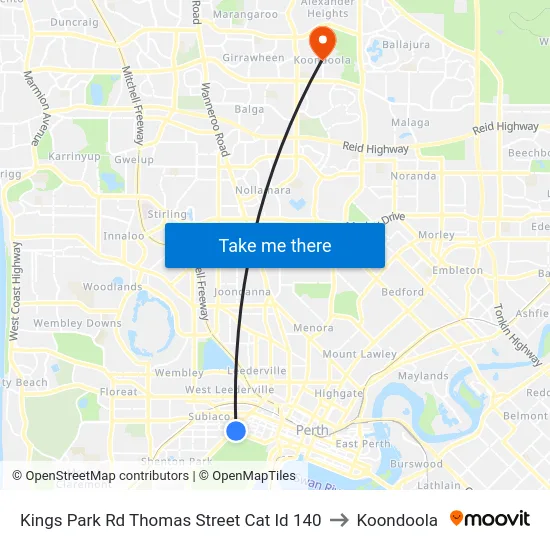 Kings Park Rd Thomas Street Cat Id 140 to Koondoola map