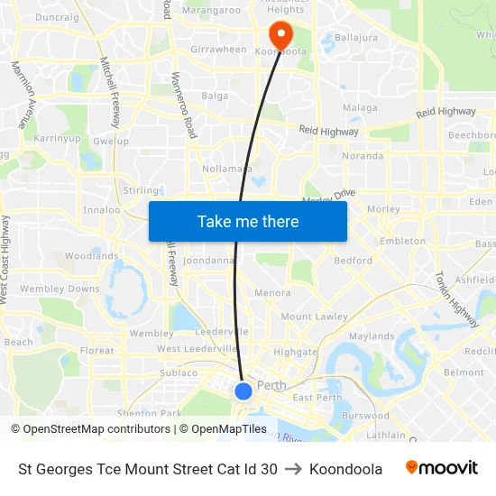 St Georges Tce Mount Street Cat Id 30 to Koondoola map