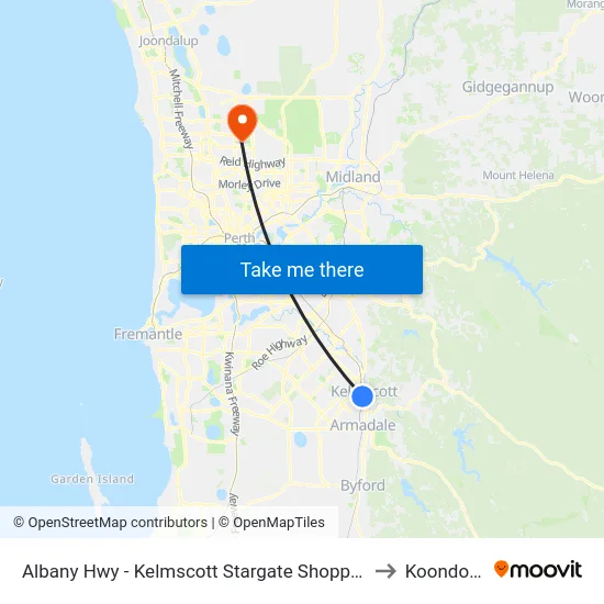 Albany Hwy - Kelmscott Stargate Shopping Ctr to Koondoola map