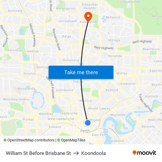 William St Before Brisbane St to Koondoola map