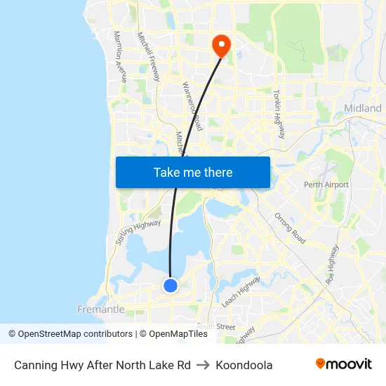 Canning Hwy After North Lake Rd to Koondoola map