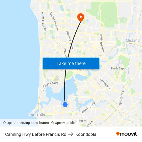 Canning Hwy Before Francis Rd to Koondoola map