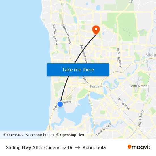 Stirling Hwy After Queenslea Dr to Koondoola map