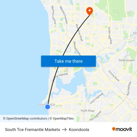 South Tce Fremantle Markets to Koondoola map