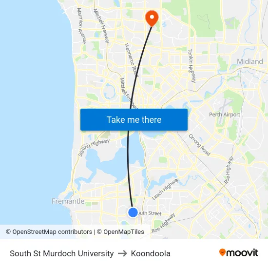 South St Murdoch University to Koondoola map