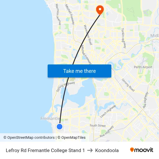 Lefroy Rd Fremantle College Stand 1 to Koondoola map