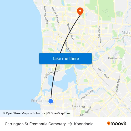 Carrington St Fremantle Cemetery to Koondoola map